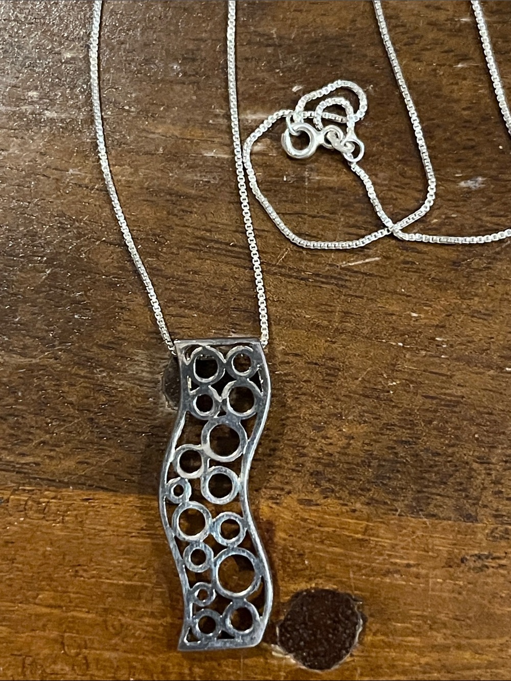 Sterling Silver Wave Circle Pendant Necklace - Silver